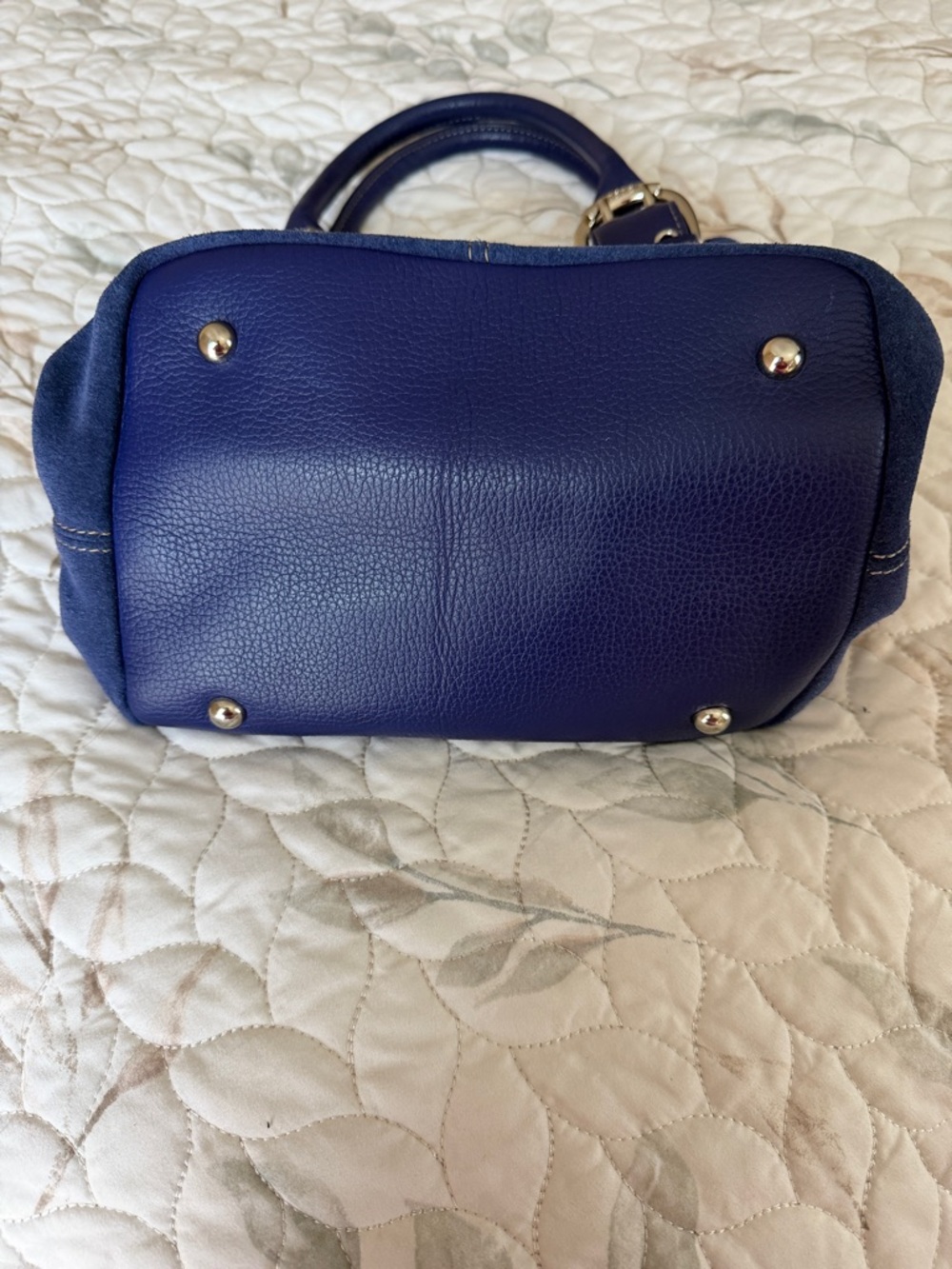 Tiganello Classic Navy Suede Top-Handle Women's Handbag Satchel Leather Bag - Picture 4 of 10